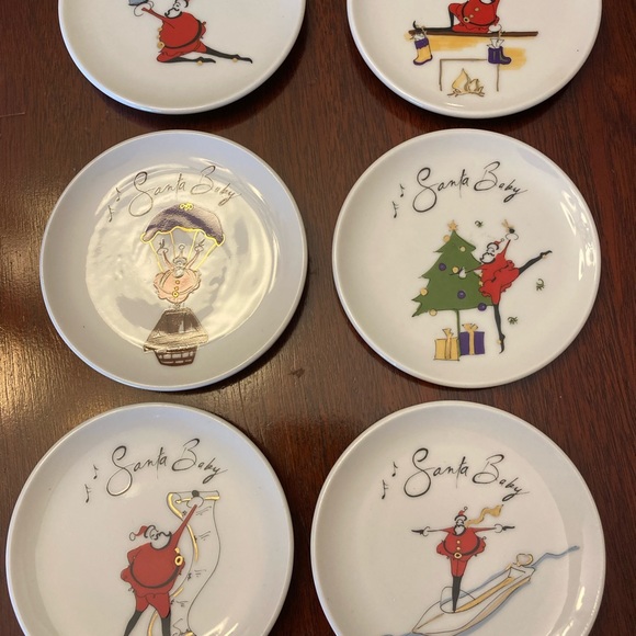 6 Pottery Barn Santa Baby 4” Appetizer Coasters set of 6 - Picture 3 of 3